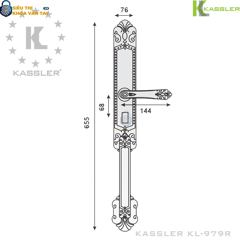 Khóa vân tay Kassler đại sảnh KL-979R là dòng khóa thông minh cao cấp dành riêng cho cửa chính biệt thự, villa hoặc nhà phố sang trọng