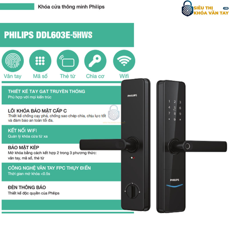 Khóa cửa vân tay Philips DDL603E-5HWS