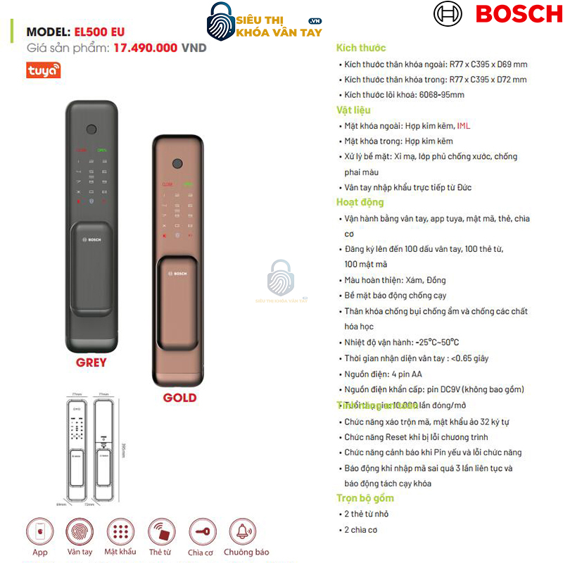 Khóa vân tay cửa gỗ Bosch.EL500 EU