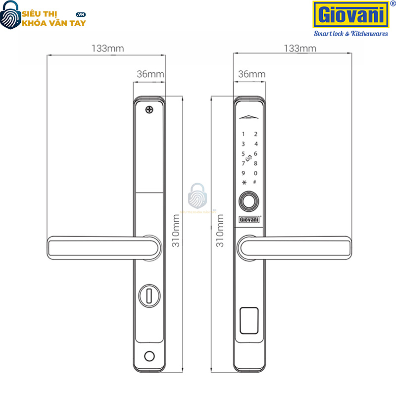 Khóa vân tay  Giovani cửa nhôm GSL-582G màu vàng