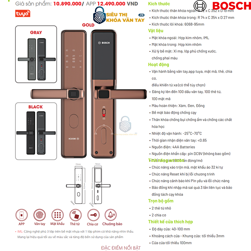 Khóa vân tay cửa gỗ Bosch.ID 30 EU