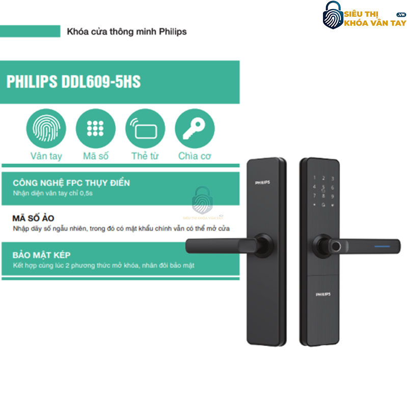 Khóa cửa vân tay Philips DDL609-5HS