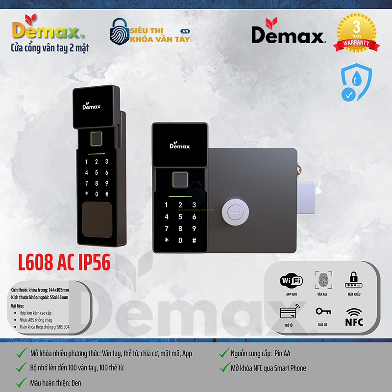 Khóa Vân Tay Cửa Cổng Demax EL608