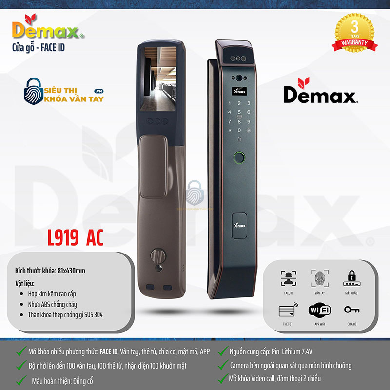 Khoá vân tay cửa gỗ Demax EL919 là sản phẩm khóa thông minh hiện đại, bảo mật cao