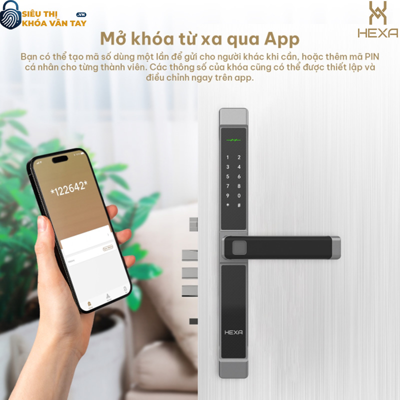 Khóa vân tay cửa nhôm Hexa A100
