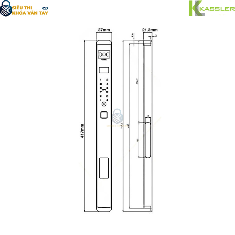 KL-599 VS phù hợp lắp đặt cho cửa nhôm Xingfa, cửa sắt, cửa kính có độ dày từ 30 đến 90mm