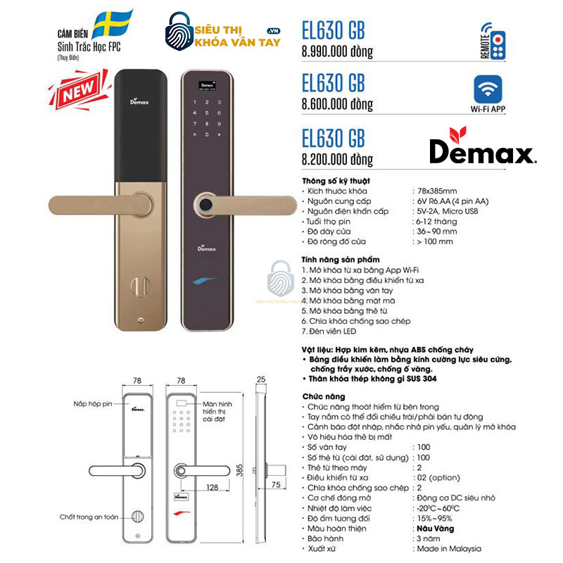 Khoá vân tay cửa gỗ Demax EL630 là lựa chọn lý tưởng cho ngôi nhà thông minh hiện đại
