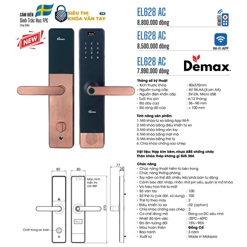 Thiết kế sang trọng, tích hợp công nghệ mở khóa vân tay, thẻ từ và mật khẩu thông minh