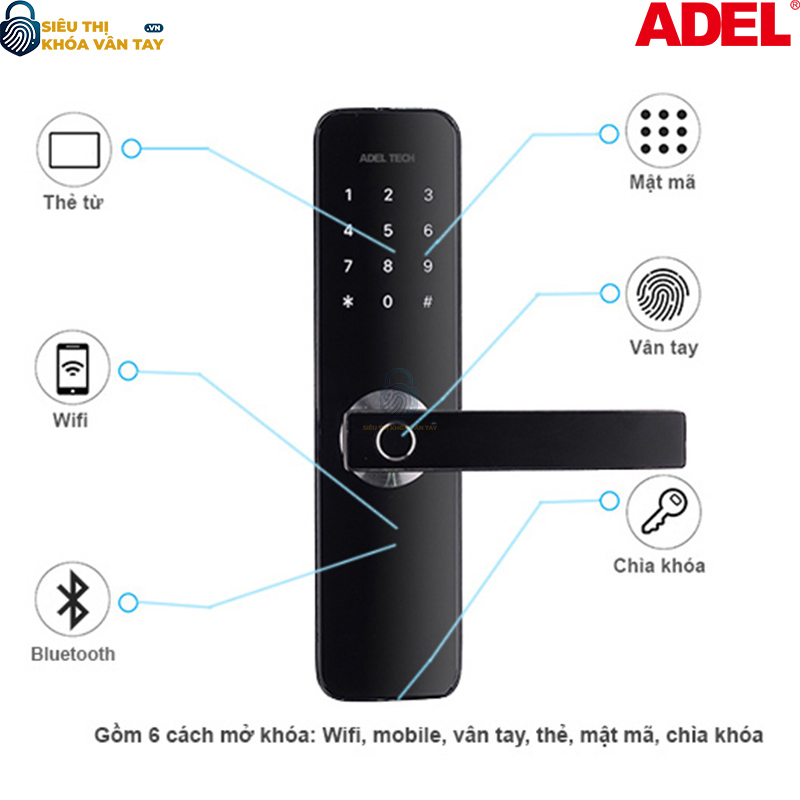 Khoá vân tay cửa gỗ Adel US13 - L4B/LS4B