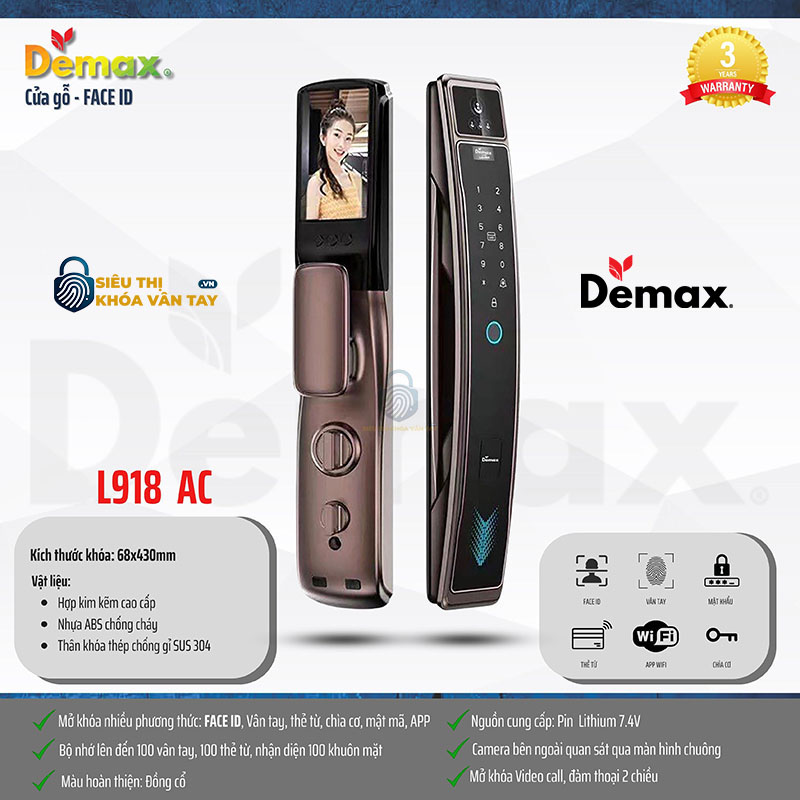 Khoá vân tay cửa gỗ Demax EL918 mang đến giải pháp an toàn và tiện lợi cho mọi ngôi nhà hiện đại