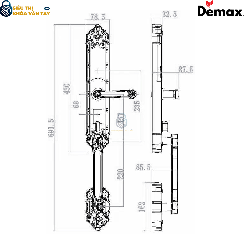 Khoá vân tay đại sảnh Demax EL819 sở hữu thiết kế sang trọng, phù hợp với biệt thự và nhà cao cấp