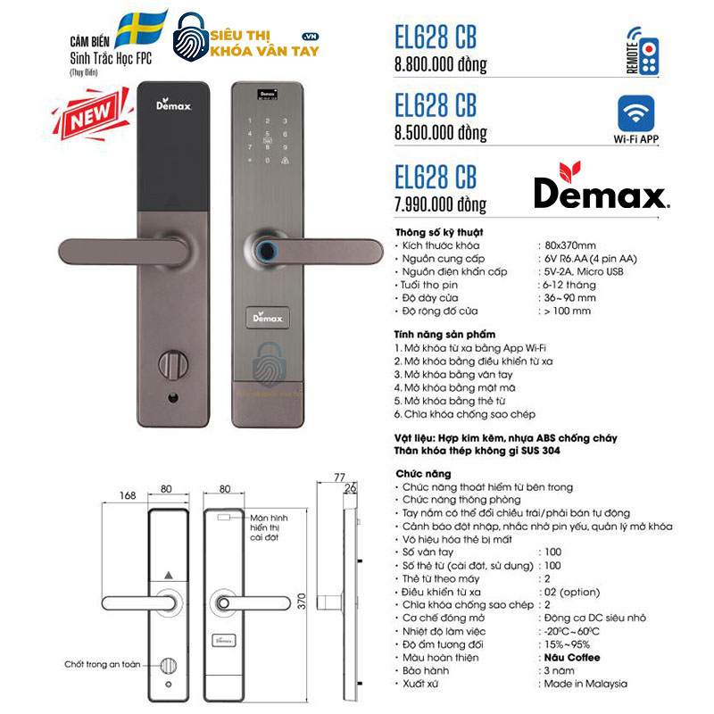 Thiết kế sang trọng, tích hợp công nghệ mở khóa vân tay, thẻ từ và mật khẩu thông minh