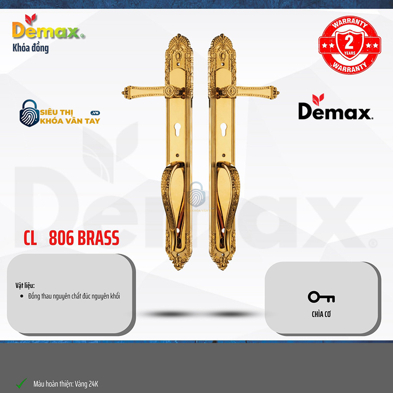 Khóa Cơ Cửa Chính Demax CL806 BRASS 24K