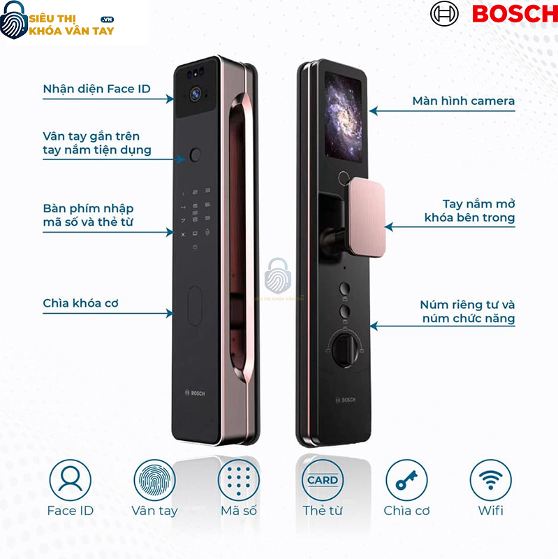 Khóa vân tay cửa gỗ Bosch.FU8 Plus