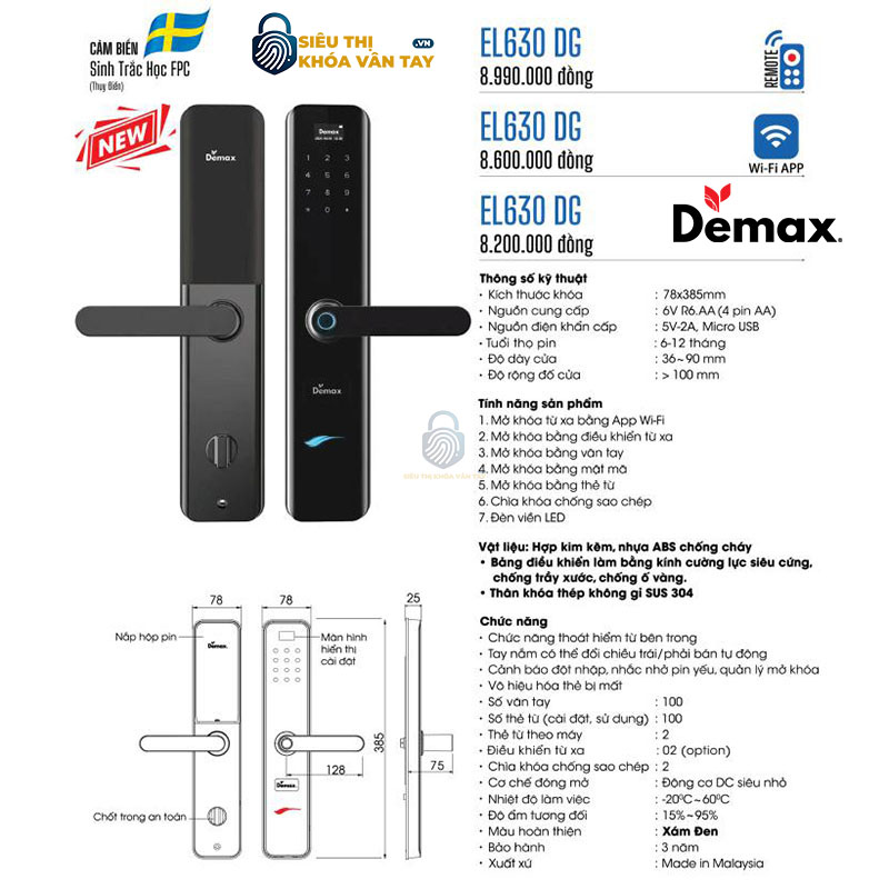 Khoá vân tay cửa gỗ Demax EL630 là lựa chọn lý tưởng cho ngôi nhà thông minh hiện đại