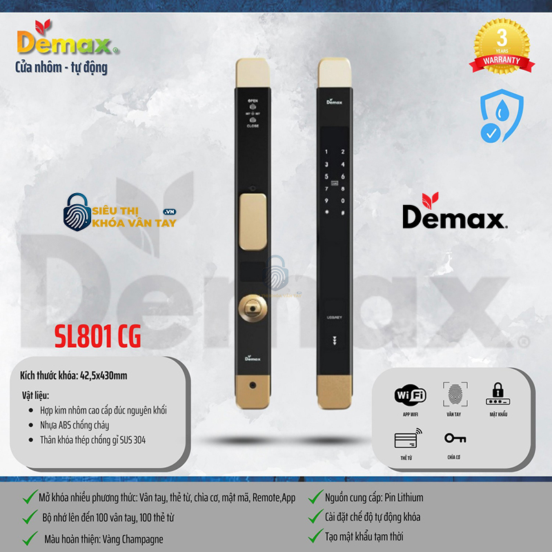 Khoá Vân Tay Cửa Nhôm Demax SL801