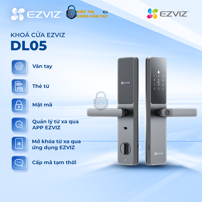 Khóa thông minh EZVIZ CS-DL05 được thiết kế hiện đại, mang đến khả năng bảo mật cao cho gia đình