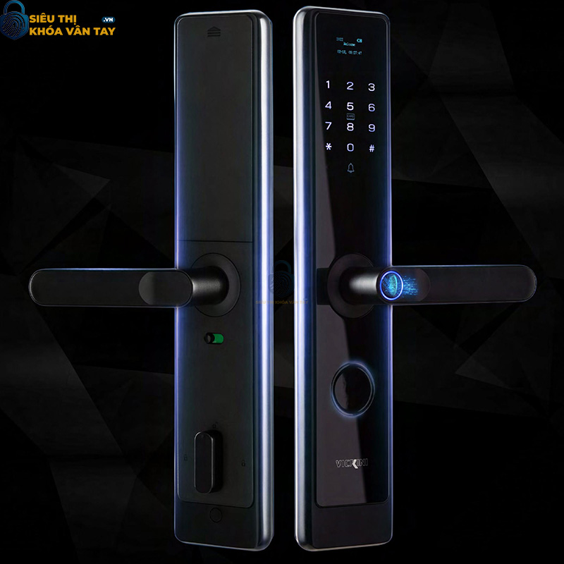 Khóa vân tay VICKINI 39605.001 tích hợp nhiều phương thức mở khóa: vân tay, mã số, thẻ từ và chìa cơ
