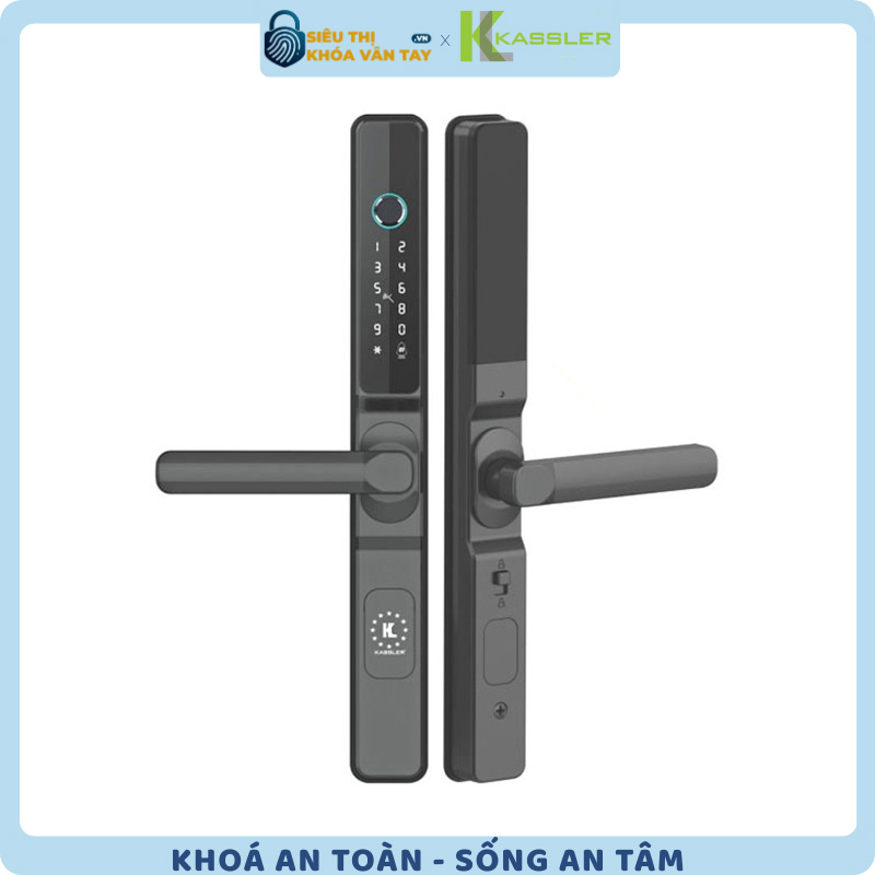 Khóa vân tay Kassler cửa nhôm KL-68BL được thiết kế hiện đại, phù hợp với cửa nhôm đố nhỏ