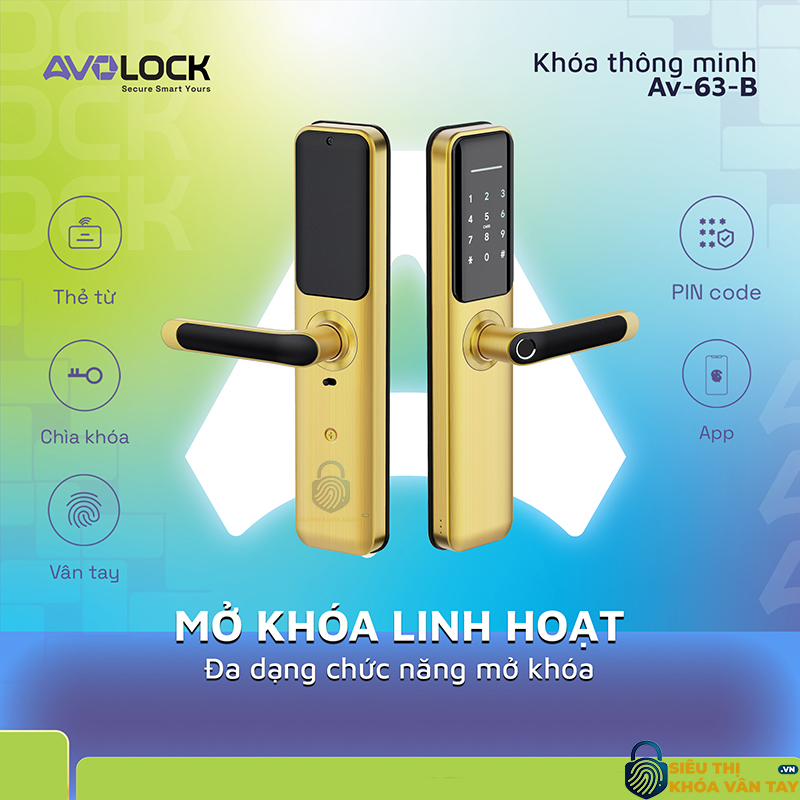 Khóa vân tay Avolock cửa gỗ AV 63 tích hợp công nghệ hiện đại, đảm bảo an toàn tuyệt đối