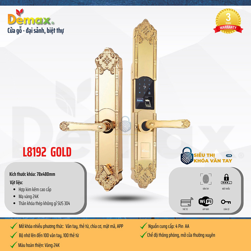 Khoá vân tay đại sảnh Demax EL8192 là phiên bản nâng cấp với thiết kế sang trọng và bảo mật vượt trội