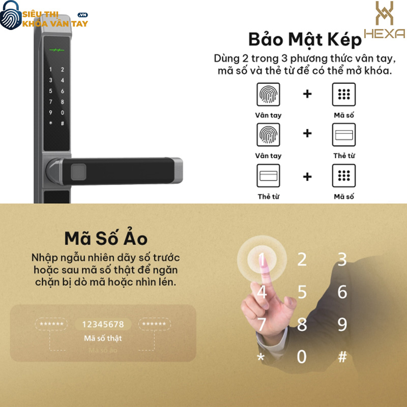 Khóa vân tay cửa nhôm Hexa A100