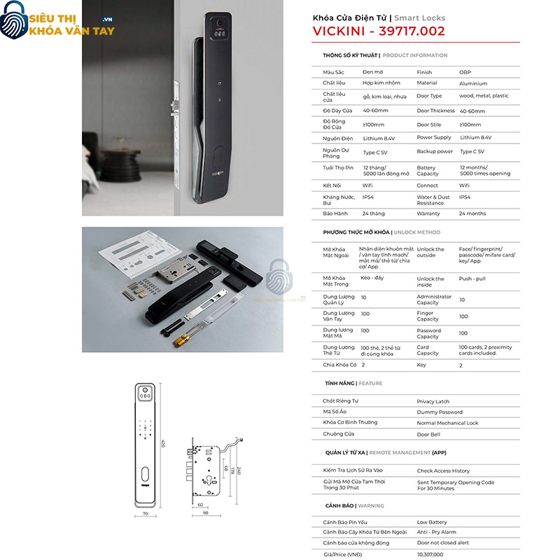 Tích hợp nhiều phương thức mở khóa: vân tay, mã số, thẻ từ và chìa cơ tiện lợi