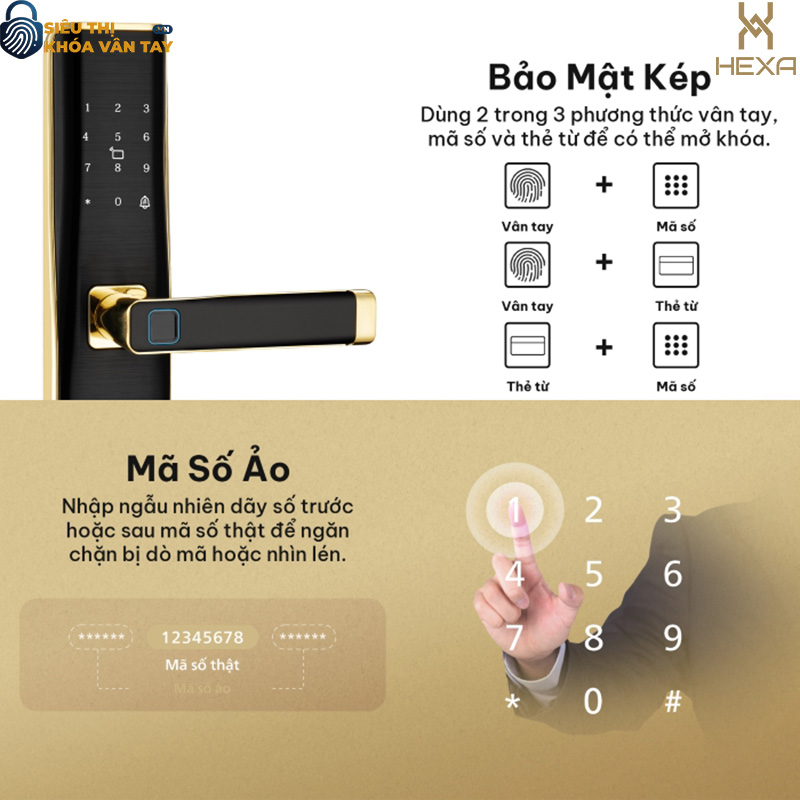 Khóa vân tay cửa gỗ Hexa L100