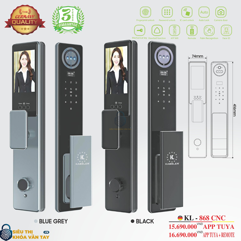 Khóa KL-868 có cảm biến vân tay siêu nhạy, bảo mật cao, mở khóa chỉ trong 0.5 giây