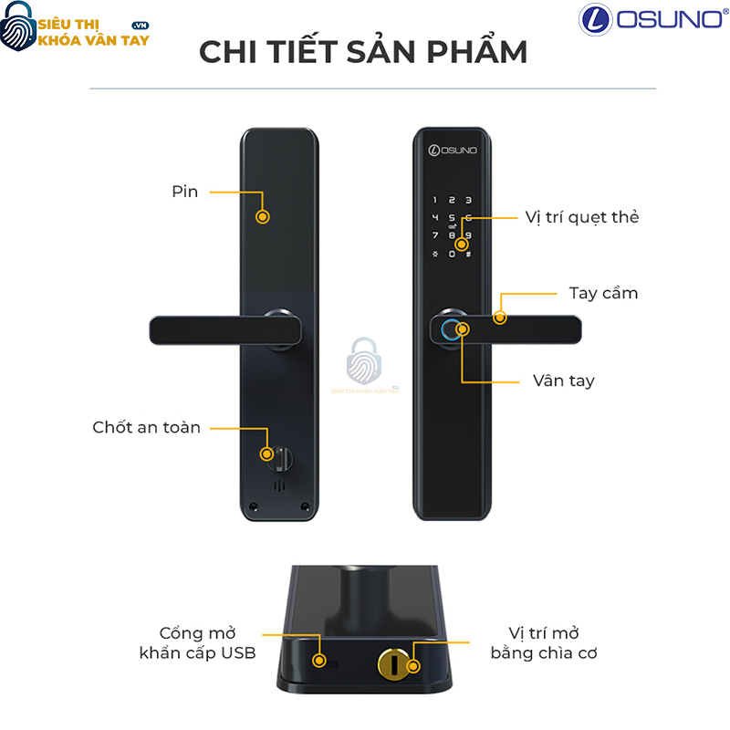 Khóa vân tay cửa gỗ Osuno OSN-3302