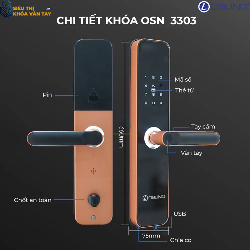 Khóa vân tay cửa gỗ Osuno OSN-3303