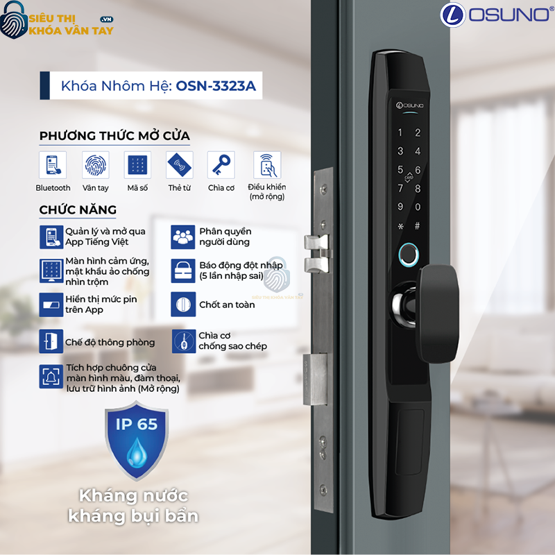 Khóa vân tay cửa nhôm Osuno OSN-3323A