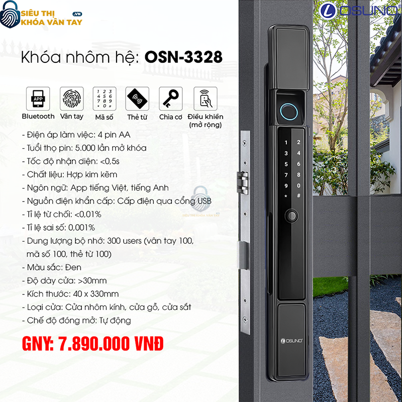 Khóa vân tay cửa nhôm Osuno OSN-3328
