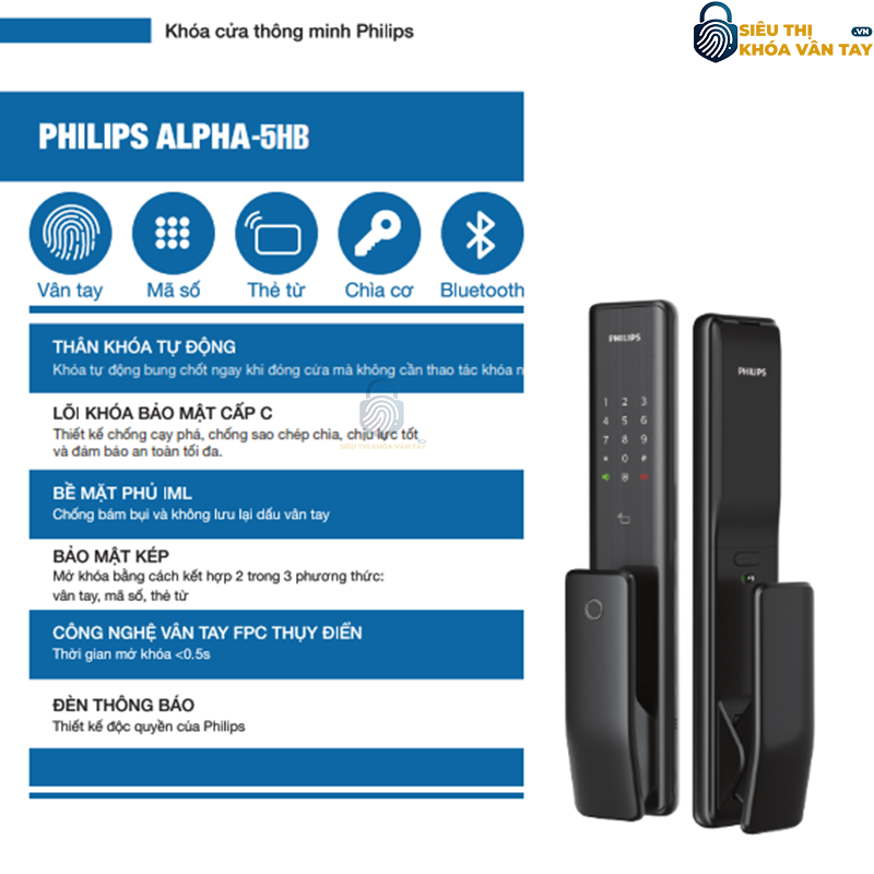 Khóa cửa vân tay Philips ALPHA-5HB