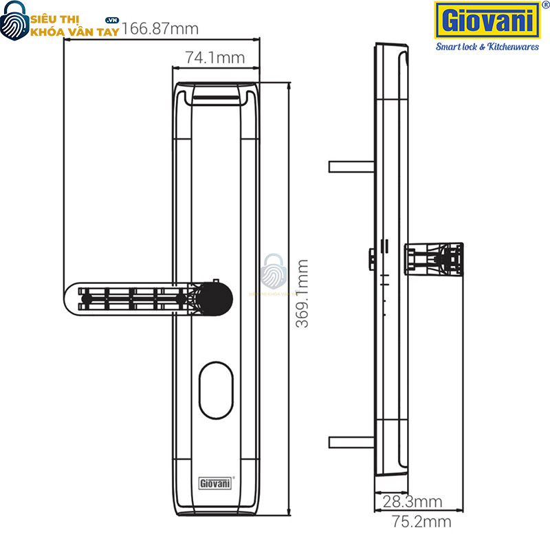 Khóa vân tay Giovani cửa gỗ GSL-A3BK màu đen