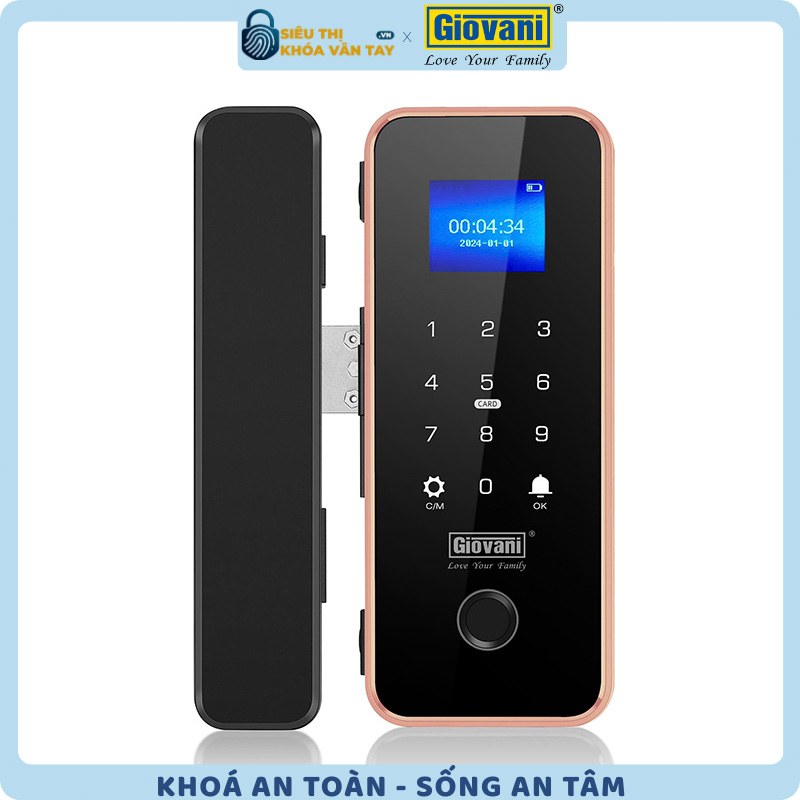 Khóa thông minh cửa kính Giovani GSL-G1B, bảo mật cao, thiết kế hiện đại