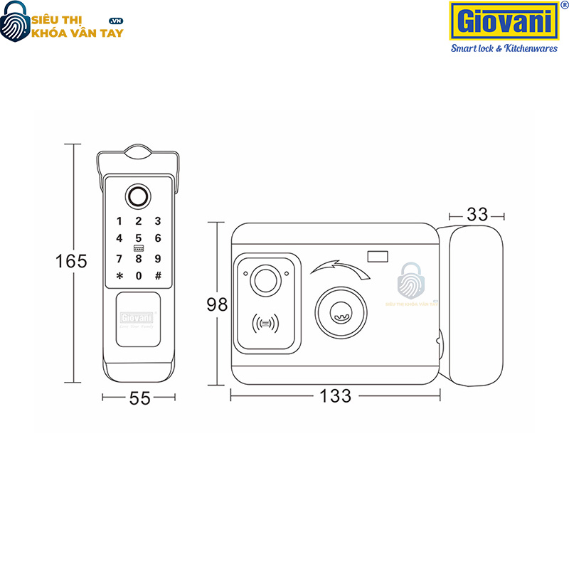 Khóa vân tay cửa cổng Giovani GSL-M1S, bảo mật cao, thiết kế hiện đại
