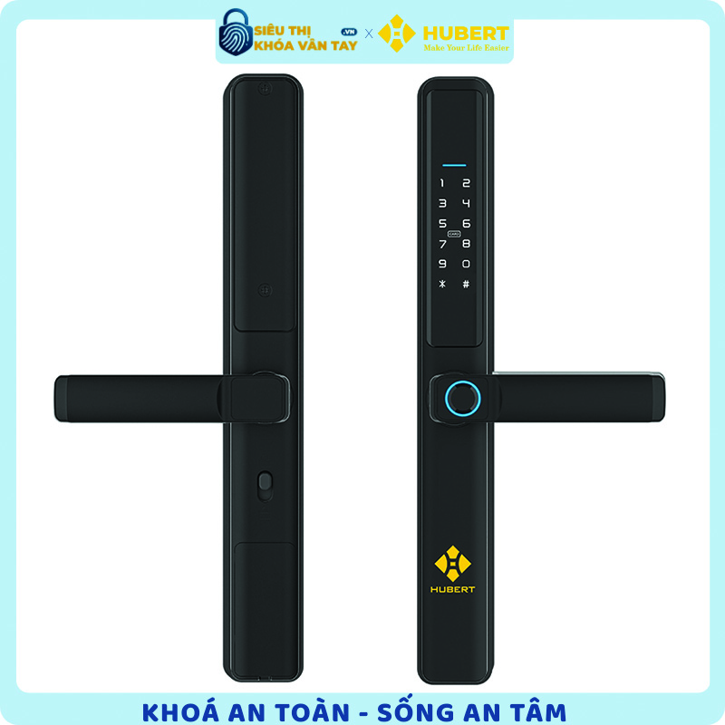 Khóa vân tay cửa nhôm Hubert CN21 BLACK được thiết kế chuyên dụng cho cửa nhôm kính hiện đại