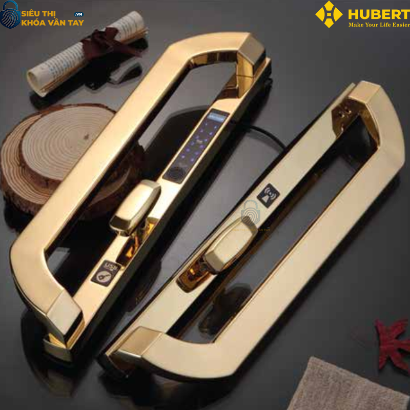 Khóa vân tay cửa nhôm Hubert CNI8 EU GOLD 24K thông minh bảo mật