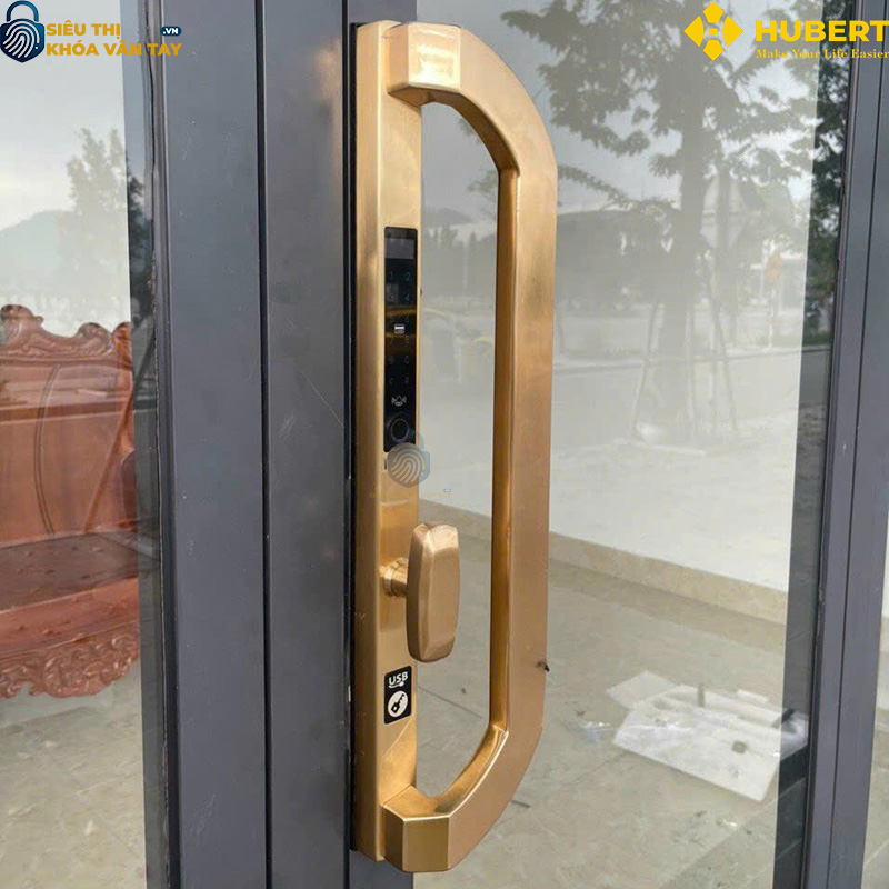 Khóa vân tay cửa nhôm Hubert CNI8 EU GOLD 24K an toàn chống trộm