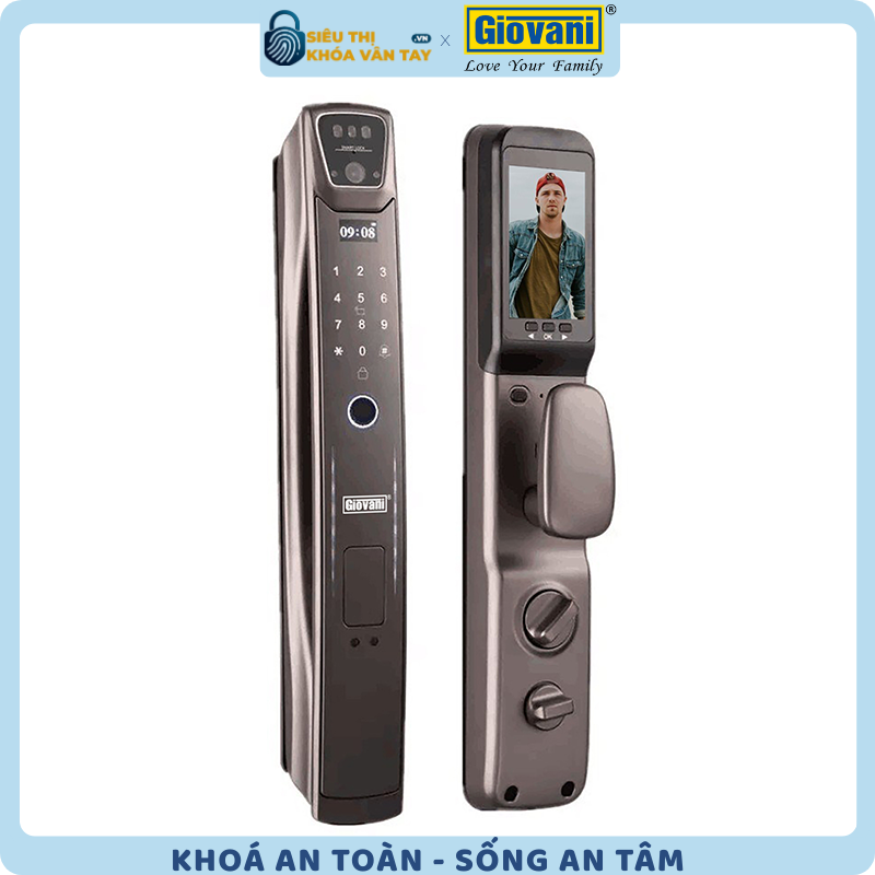 Khóa vân tay Giovani GLS-G515G màu nâu đồng, an ninh cao cho cửa gỗ, thiết kế sang trọng
