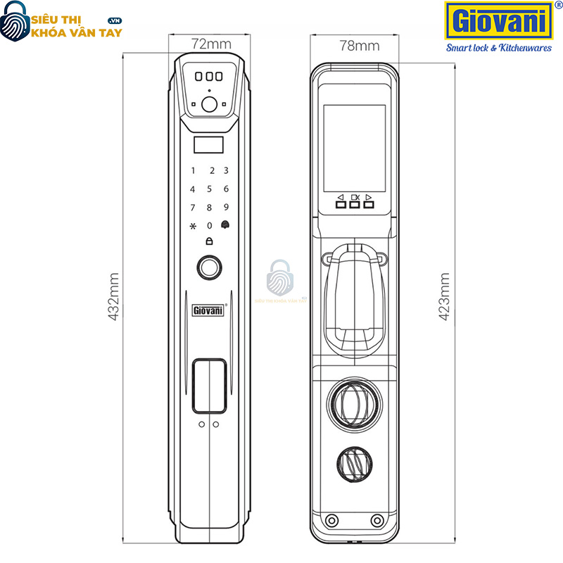 Khóa vân tay Giovani GLS-G515G màu nâu đồng, an ninh cao cho cửa gỗ, thiết kế sang trọng