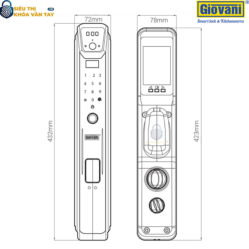 Khóa vân tay Giovani GLS-G515G màu xám, bảo mật cao cho cửa gỗ, thiết kế hiện đại