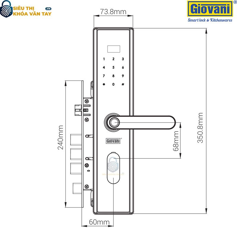 Khóa vân tay Giovani cửa gỗ GSL-630B màu đen