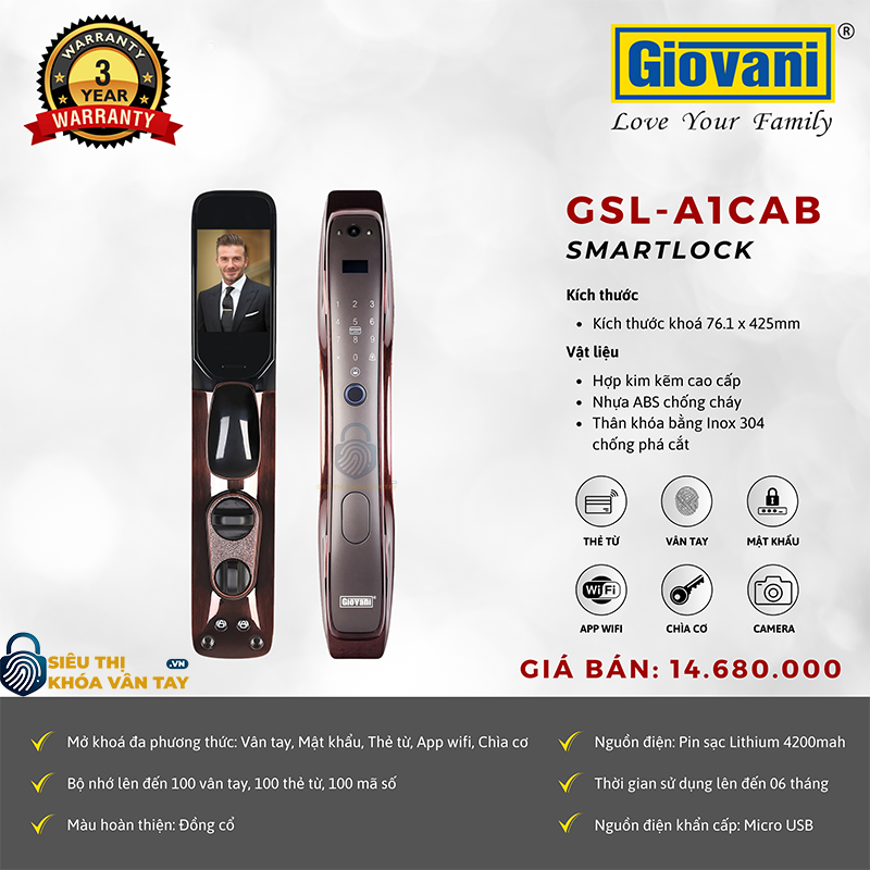 Khóa vân tay GSL-A1C, giải pháp an ninh tối ưu cho cửa gỗ, tiện lợi và an toàn