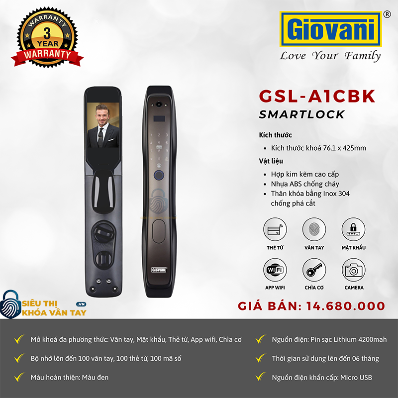 Khóa vân tay GSL-A1C, giải pháp an ninh tối ưu cho cửa gỗ, tiện lợi và an toàn