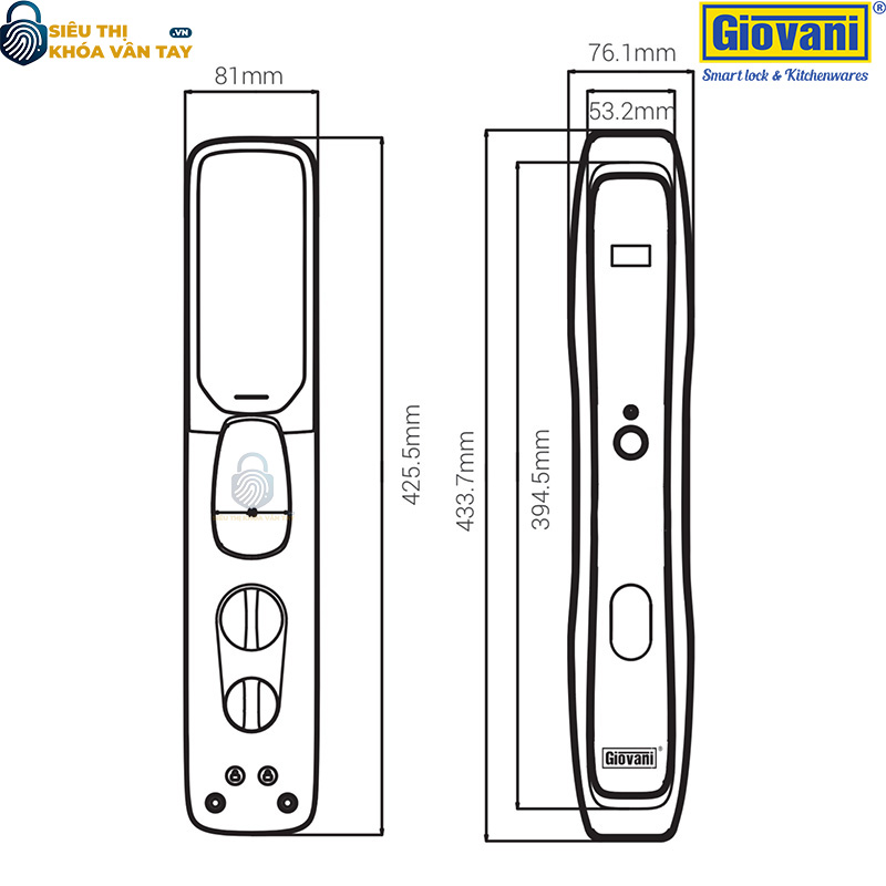 Khóa vân tay Giovani GSL-A1C, dễ dàng lắp đặt cho cửa gỗ, tính năng hiện đại