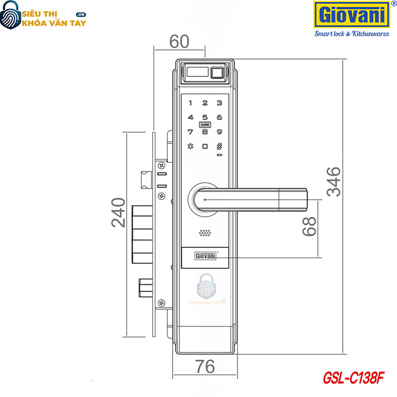Khóa vân tay Giovani cửa gỗ GSL-C138FG màu vàng