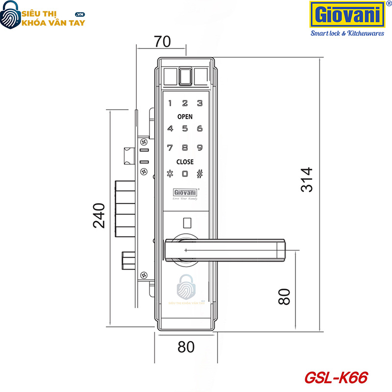 Khóa vân tay Giovani GSL-F66 màu đen, dễ dàng lắp đặ