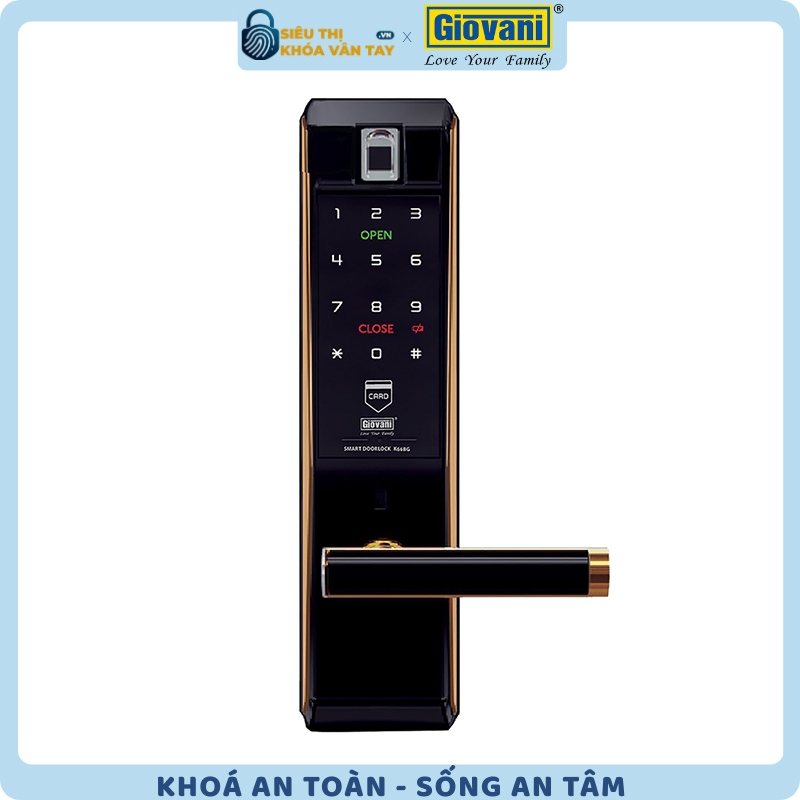 Khóa vân tay Giovani GSL-F66 màu đen cho cửa gỗ.